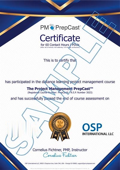 PMP Certifcate Sample for Contact Hours