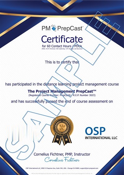 PMP Certifcate Sample for Contact Hours